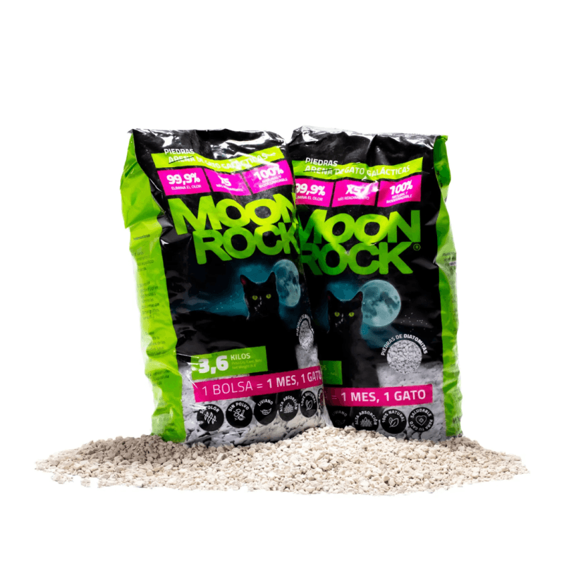 Imagen de Moonrock es la arena que tu gato merece, es natural, biodegradable y con tecnología Diatotech.
